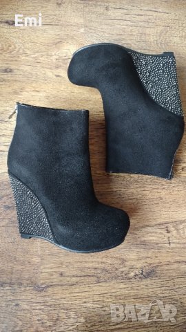 Дамски черни боти на платформа, С камъчета, 39, снимка 3 - Дамски боти - 43283347