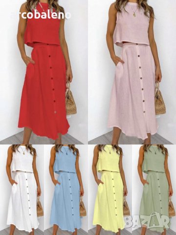 Дамска рокля от две части с кръгло деколте, 6цвята