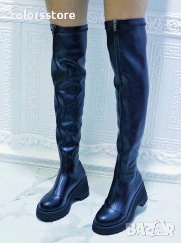 Чизми на платформа - черна кожа - BSK1