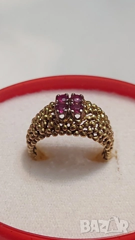 Старинен златен пръстен с естествени рубини, снимка 2 - Пръстени - 53177339