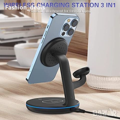 Нова 3 в 1 Нова стойка зарядно за телефон слушалки часовник Магнитна станция iPhone iWatch, снимка 6 - Селфи стикове, аксесоари - 40840752