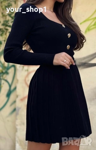 Уникална къса рокля с дълъг ръкав - финно машинно плетиво 🖤🖤🖤   Плисирана пола 🧸   Ограничени бройки, снимка 2 - Рокли - 53181310