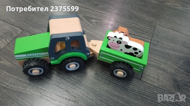 Дървен трактор с крава и кон Феликс Toys, снимка 2 - Образователни игри - 53075826