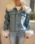 Ново дънково яке с косъм- реални снимки С рр, снимка 3
