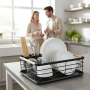 Компактен сушилник за съдове с отцеждаща табла Cheffinger – метален, 43 x 32 x 14 см, модерен дизайн, снимка 5