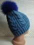 Дамска плетена шапка с естествен косъм лукс- мпш41, снимка 2