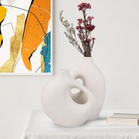 aiskding Комплект 2 ръчно изработени модерни бели керамични декоративни вази , снимка 3 - Вази - 43763734