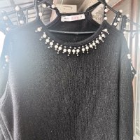 Дамска черна ефектна блуза, снимка 4 - Блузи с дълъг ръкав и пуловери - 43072316