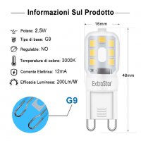 Комплект от 6 бр. LED крушки G9 EXTRASTAR 3000к топло бяло 200 лумена 2.5w, снимка 6 - Крушки - 39876403