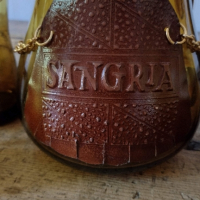 Винтидж комплект за  Сангрия от кехлибарено стъкло 70- те години на миналия век. Кана и 6 чаши, снимка 3 - Сервизи - 44875352