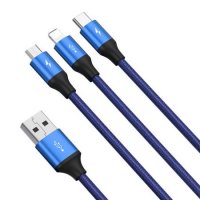 Кабел USB към Lightning, Type C и Micro USB 3 в 1 3.5А Baseus CAJS000003 1.2m Синя оплетка , снимка 2 - USB кабели - 38558499