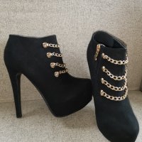 Черни обувки на ток велур НОВИ, снимка 1 - Дамски обувки на ток - 37933517