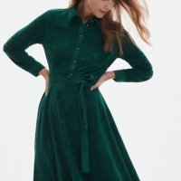 Зелена рокля имитация на велур, снимка 1 - Рокли - 44119803