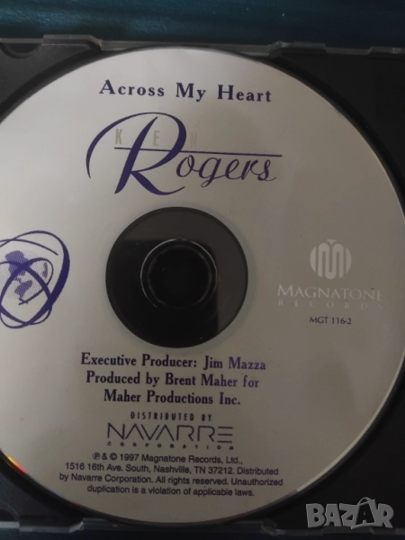 Kenny Rogers – Across My Heart - матричен диск музика, снимка 1