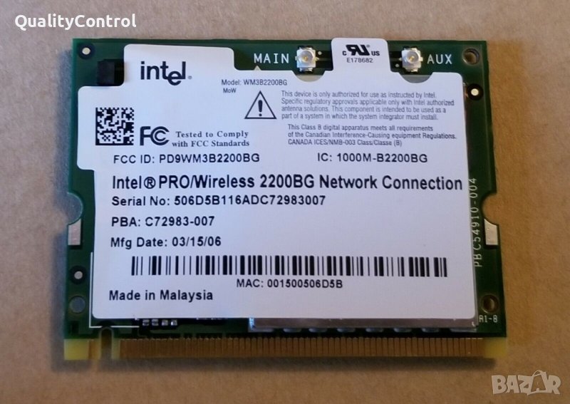 Intel Pro/Wireless 2200BG 802.11B/G Mini PCI Network Card WIFI, снимка 1