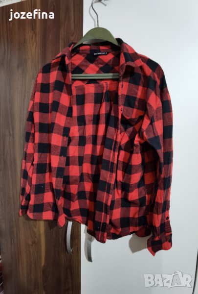 Риза дамска бархетна червено и черно каре, снимка 1