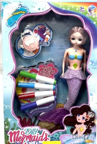 Кукла русалка за оцветяване с 4 маркера КН2810, снимка 1