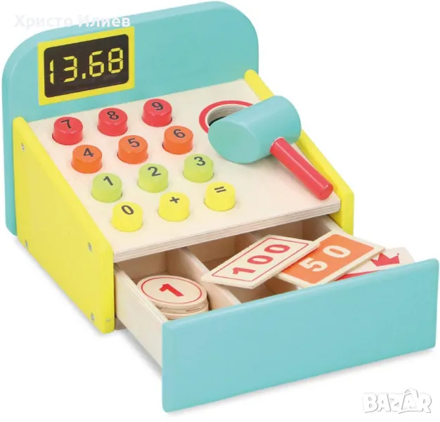 Дървена играчка касов апарат 12 части с аксесоари Marionette , снимка 1