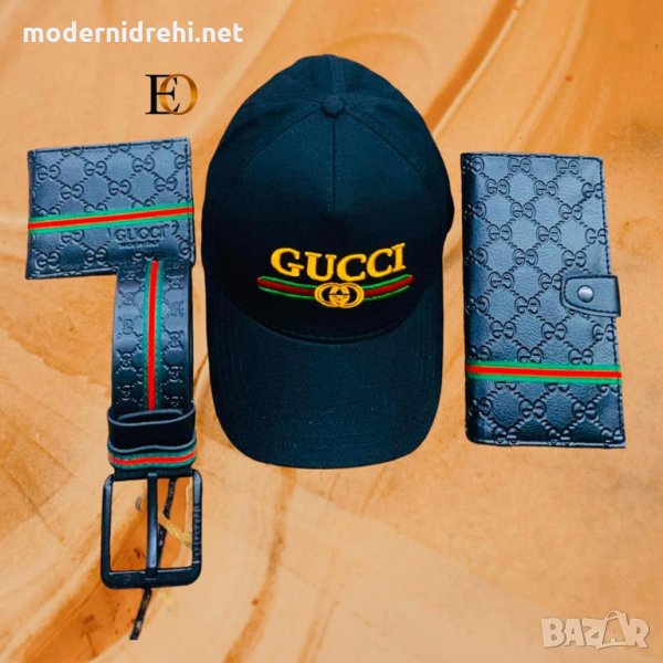 Колан шапка и 2 портфейла уникален комплект Gucci код 55, снимка 1