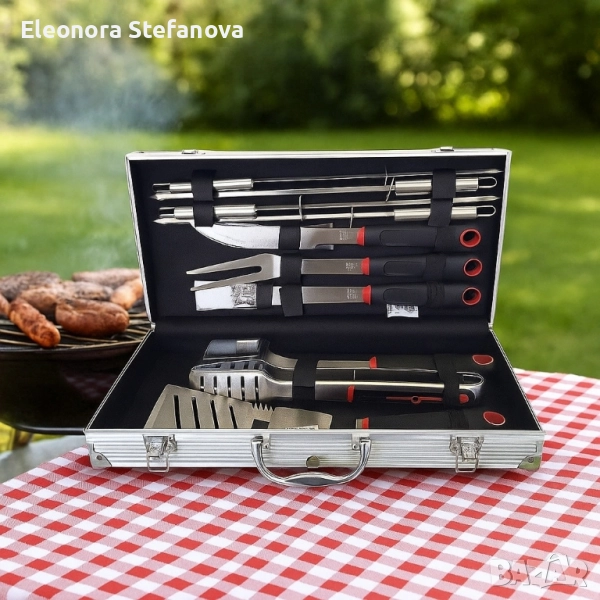 Луксозен комплект от 11 инструмента за барбекю в алуминиев куфар, снимка 1