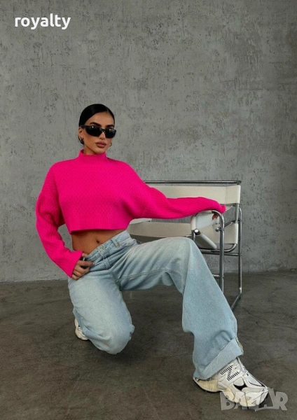 Дамска блуза с гол гръб розов неон, снимка 1