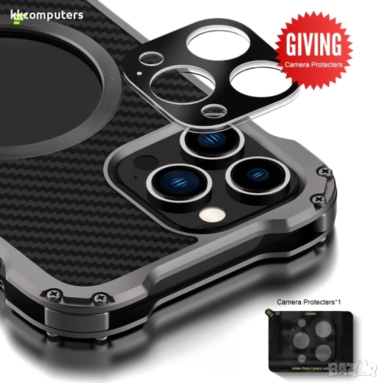 Apple iPhone 13 Удароустойчив R-JUST RJ51 Hollow Метален Калъф и Протектор , снимка 1