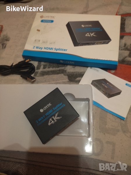 eSynic HDMI сплитер, HDMI сплитер 2 Way Splitter 1 вход 2 изхода  НОВ, снимка 1