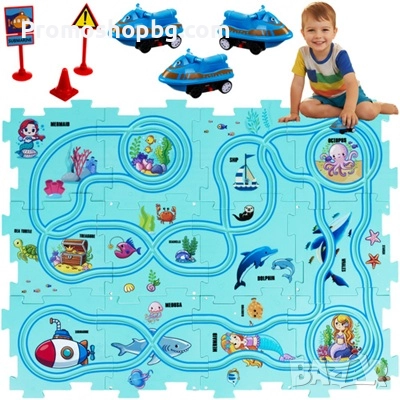 Образователен пъзел - писта 25 части , включени 3 колички, , снимка 1