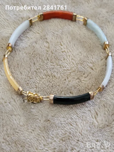 Антикварна сребърна гривна с жадеит, снимка 1