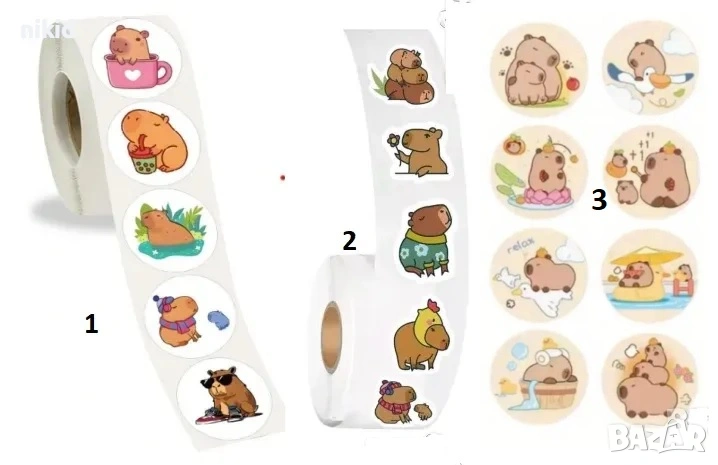 100 бр Капибара Capybara малки самозалепващи лепенки стикери ръчна изработка подарък, снимка 1