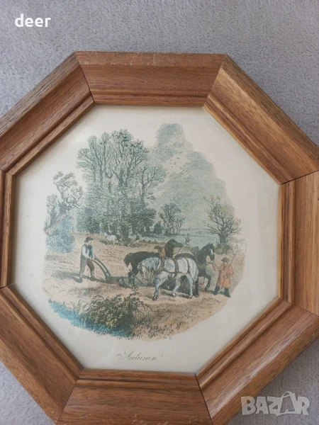 Старинна  картина  с дървена рамка, снимка 1