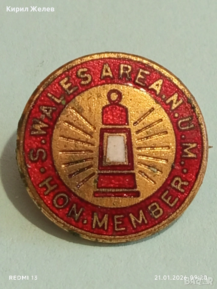 Почетна членска значка на Националния съюз на миньорите Южен Уелс 51680, снимка 1