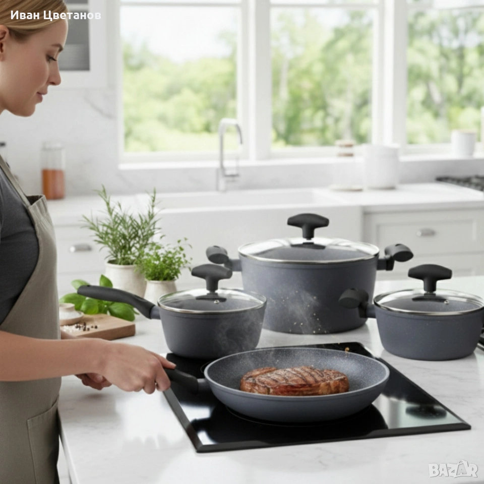 Комплект от 7 части тенджери и тиган Michelino – Незалепващо покритие  , снимка 1