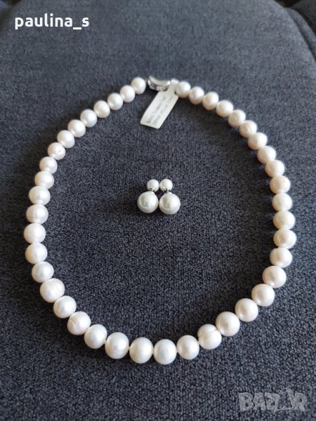 Комплет от колие тип чокър и обеци от естествена перла / сребърна закопчалка 925 , снимка 1