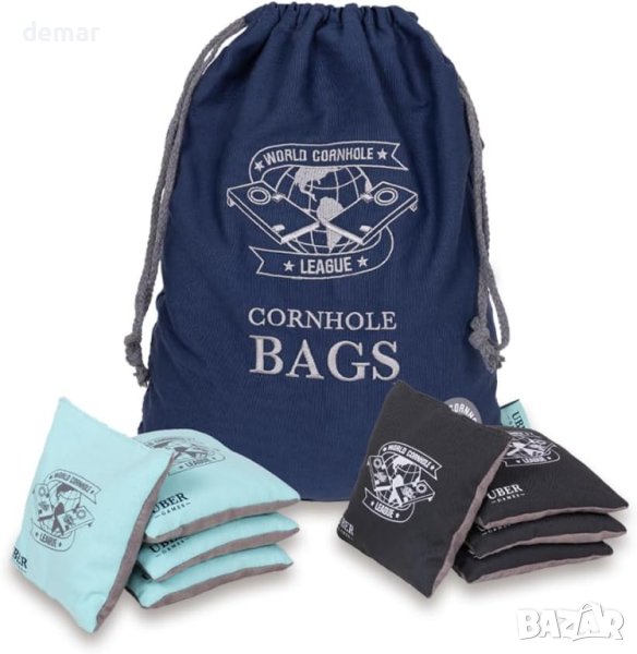 World Cornhole League 8 професионални чувала Cornhole 4 зелени и 4 сиви, 15 cm x 15 cm, 450 g, снимка 1