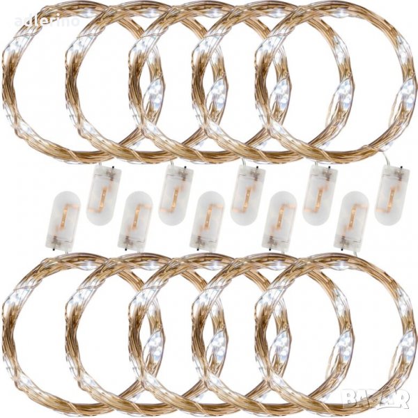 10 броя 25 LED светлинна жичка, батерии, студено бяло, Коледна декорация, украса, снимка 1