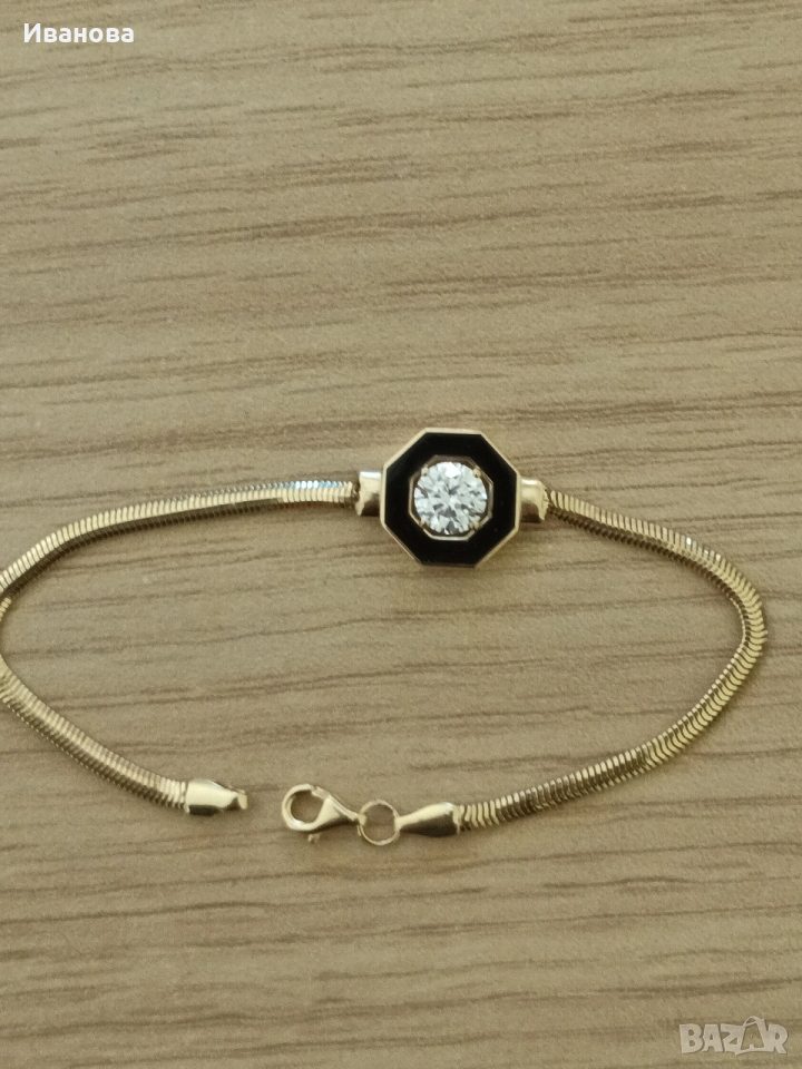 Нова златна гривна с камък Сваровски 14 к., снимка 1