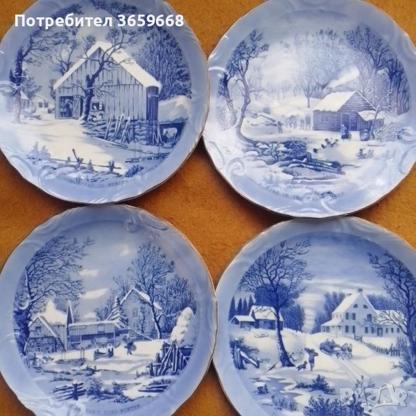 Четири страхотни чинии ,Фин порцелан,,зимен пейзаж, снимка 1