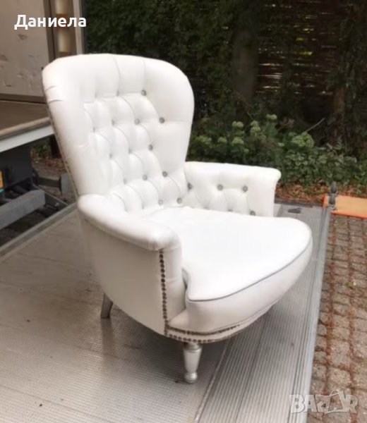Бяло кресло естествена кожа, снимка 1