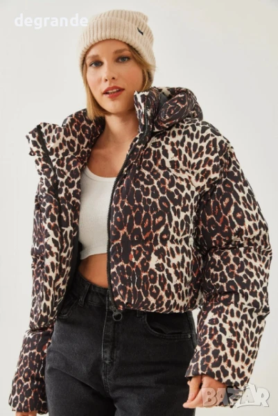 Пухкаво зимно яке с леопардов принт, снимка 1
