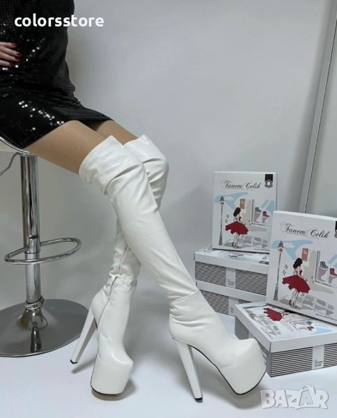 Чизми на ток - бял лак - GSB3, снимка 1