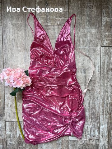 Нова клубна рокля с етикета House London  метален металически ефект в златисто лилав цвят бляскава , снимка 11 - Рокли - 34069568