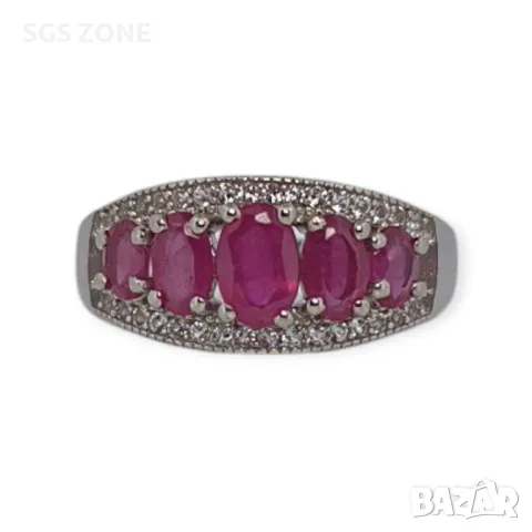 Сребърен Пръстен с Рубин, Сапфир, Изумруд с Прозрачен Топаз , снимка 3 - Пръстени - 50310475