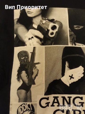 Гъзарска тениска черна с принт GANGSTA-GIRLS и мадами-гангстери.Изчистен черен гръб. , снимка 9 - Тениски - 37416330