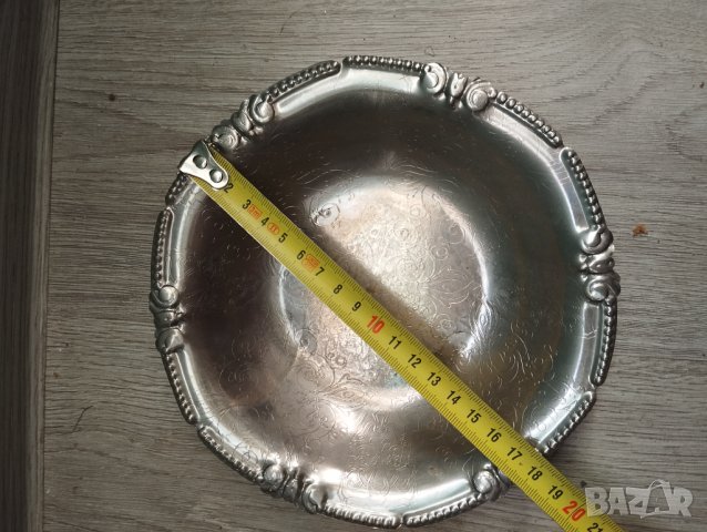 Посребрена метална чиния арт деко, снимка 3 - Антикварни и старинни предмети - 43396474