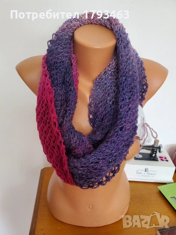 Ръчно плетен кръгъл шал и шапка, снимка 12 - Шалове - 31089827