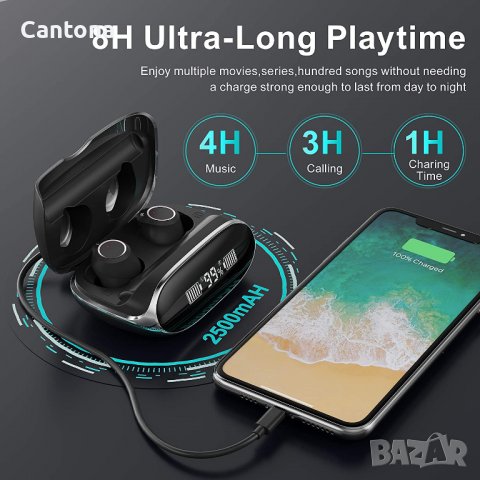 Kungix Bluetooth 5.0 слушалки, LCD докинг с 2500 mAh, шумопотискане, до 72 часа работа, водоустойчив, снимка 2 - Безжични слушалки - 37861856