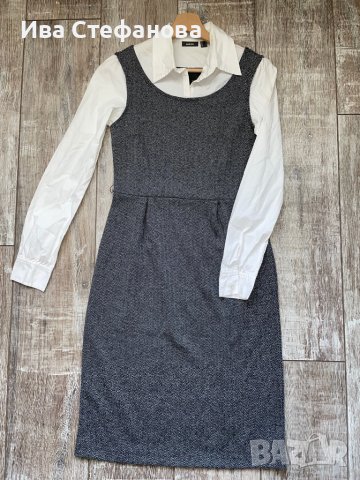 Комбинирана елегантна  рокля MEXX с бяла риза елегантна изчистена колежански училищен стил , снимка 8 - Рокли - 39721243