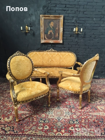 Салонен комплект стил Луи XVI, снимка 3 - Дивани и мека мебел - 53395200