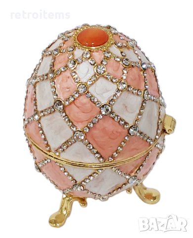 Фаберже стил, яйце-кутийка за бижута, инкрустирана с кристали, в луксозна подаръчна кутия., снимка 3 - Декорация за дома - 37922284